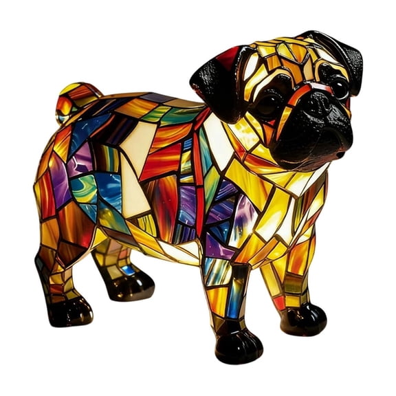 Dogs Series Art Night Light, Retro Stained Resin Night Light, Cute Pet Dog Led Desk Lamp,Vintage Home Decor, Fun Gift for Dog Lover Pug