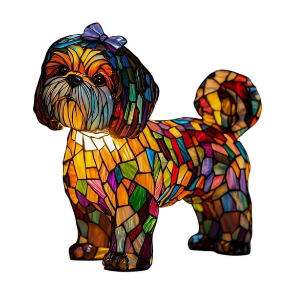 Dogs Series Art Night Light, Retro Stained Resin Night Light, Cute Pet Dog Led Desk Lamp,Vintage Home Decor, Fun Gift for Dog Lover Shih Tzu
