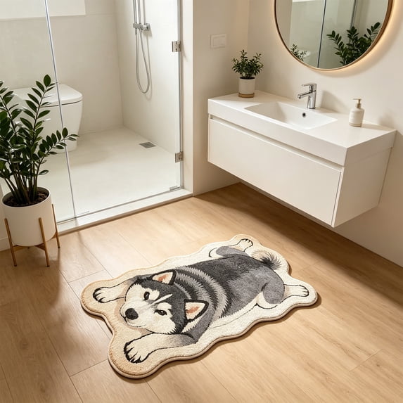 Dogs Shape Bath Plush Mat Rug, Polyester Non-Slip Quick Dry Absorbent Thin Bathroom Rugs Fit Under Door Bathroom Floor Mats-Shower Rug for in Front of Bathtub, Sink, Shower Room