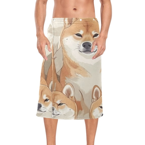Dogs Shiba Inu Bath Towel Wrap for Man Adjustable Shower Wrap Button Closure Body Towel for Sauna Gym