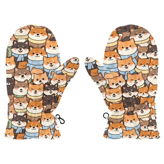 Dogs Shiba Inu Crowd Cold Weather Mittens Cozy Gloves with Adjustable Fit Perfect for Outdoor Fun