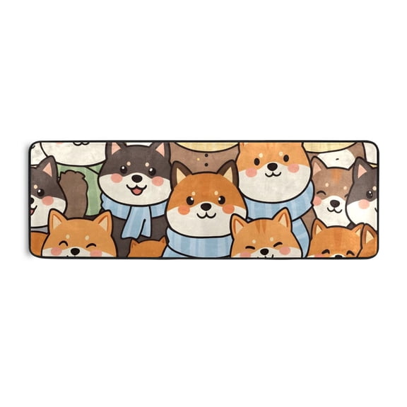 Dogs Shiba Inu Crowd Runner Rug 24x72 Inch Cushioned Non Slip Soft Absorbent Floor Mat