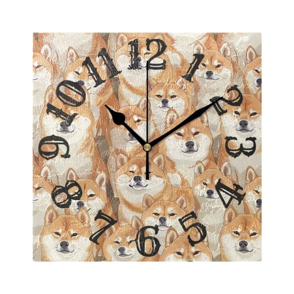 Dogs Shiba Inu Wall Clock Square Silent Non Ticking Battery Operated Clock for Home Bathroom Kitchen Bedroom Living Room