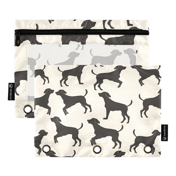 Dogs Silhouette 2 Pack Pencil Pouch for 3 Ring Binder Smooth Zipper Folders with Pockets Clear Window Pencil Case