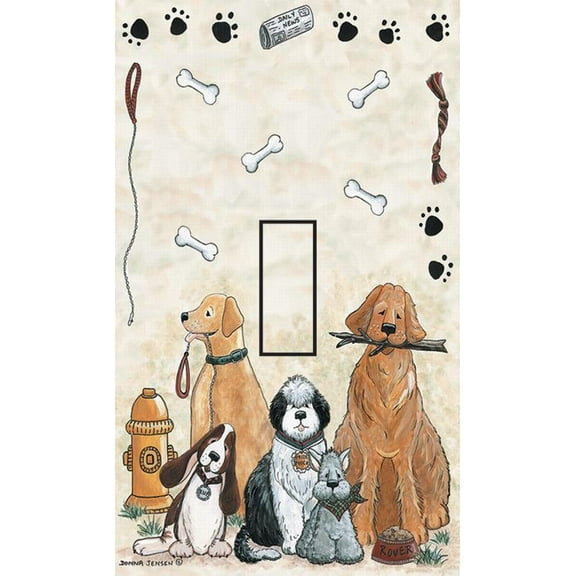 Dogs Single Toggle SwitchStix Peel and Stick Art Deco Switch Plate Cover Applique Washable Heat/Steam/Water-Resistant - 1 unit