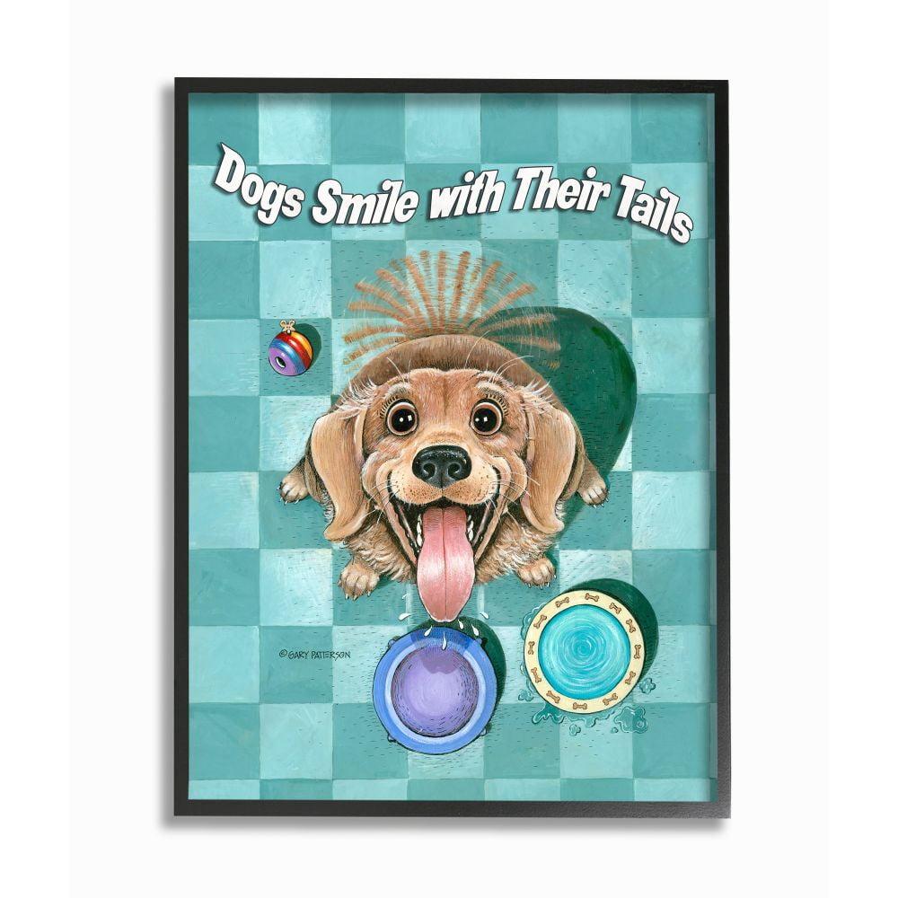 Dogs Smile With Their Tails Funny Cartoon Pet Design Oversized Framed Giclee Texturized Art by Gary Patterson