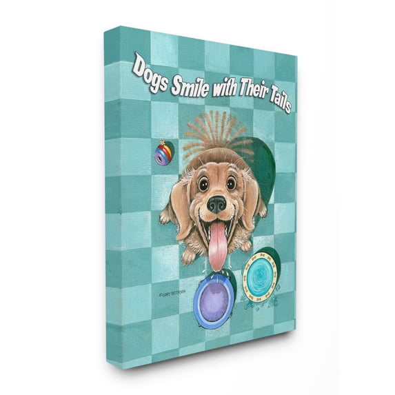 Dogs Smile With Their Tails Funny Cartoon Pet Design Stretched Canvas Wall Art by Gary Patterson