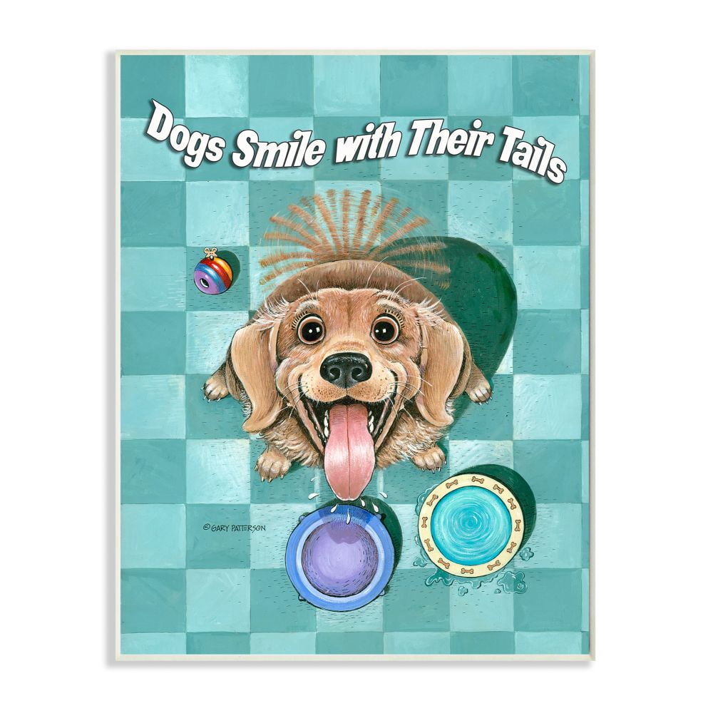 Dogs Smile With Their Tails Funny Cartoon Pet Design Wall Plaque Art by Gary Patterson