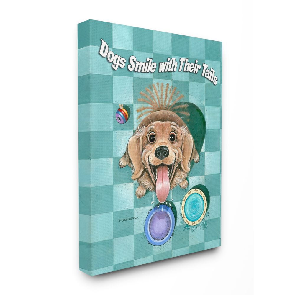 Dogs Smile With Their Tails Funny Cartoon Pet Design XXL Stretched Canvas Wall Art by Gary Patterson