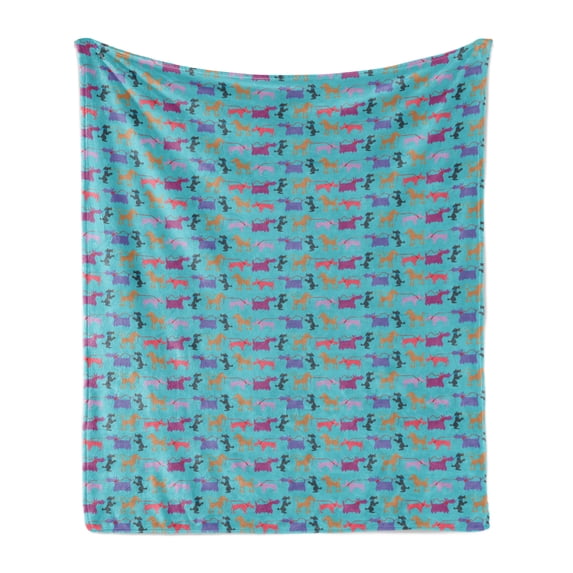 Dogs Soft Flannel Fleece Blanket, Variety of Funny Dogs Holding Each Others' Leashes Colorful Childish Nursery Pattern, Cozy Plush for Indoor and Outdoor Use, 50" x 70", Multicolor, by Ambesonne