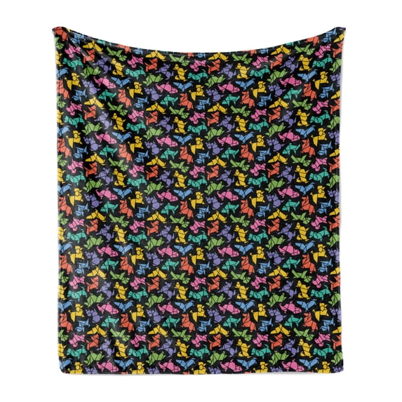 Dogs Soft Flannel Fleece Throw Blanket, Abstract Origami Style Graphic Dog in Lively Colors Geometrical Animal Design, Cozy Plush for Indoor and Outdoor Use, 60" x 80", Multicolor, by Ambesonne