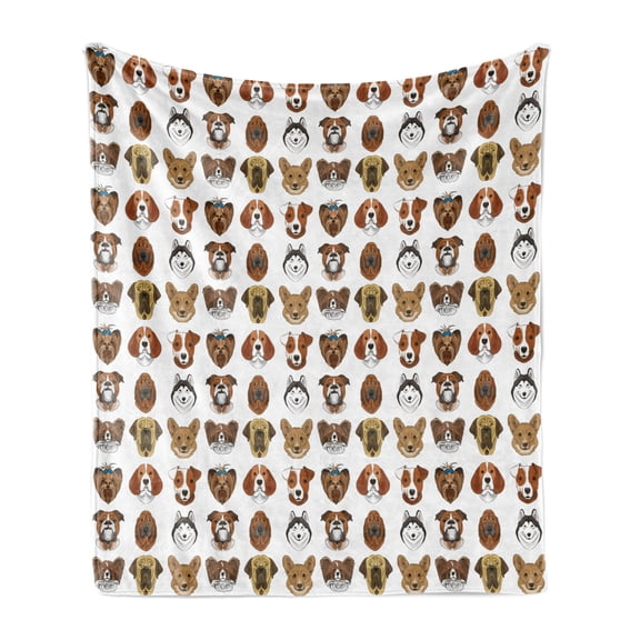 Dogs Soft Flannel Fleece Throw Blanket, Portraits of Dogs with Comical Caricature Design Colorful Funny Canine Faces Husky, Cozy Plush for Indoor and Outdoor Use, 70" x 90", Multicolor, by Ambesonne