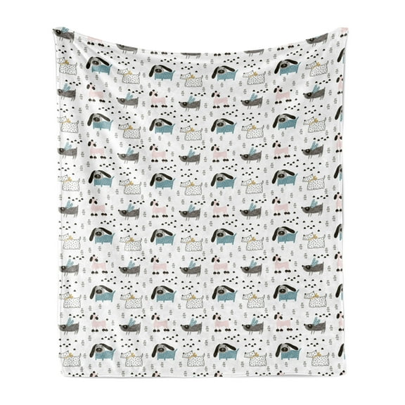 Dogs Soft Flannel Fleece Throw Blanket, Scandinavian Style Art Pattern Sketchy Doodled Canine Animals Children Composition, Cozy Plush for Indoor and Outdoor Use, 50" x 60", Multicolor, by Ambesonne