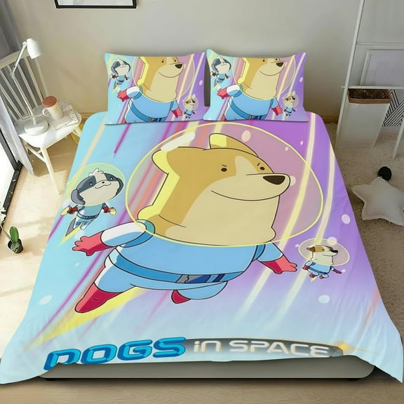 Dogs in Space-themed Bed Sheet Set Three Piece Set Comfortable And Skin Friendly Unique Design Home Decor Gifts For Family Friends fans54''x79''135cm*200cm