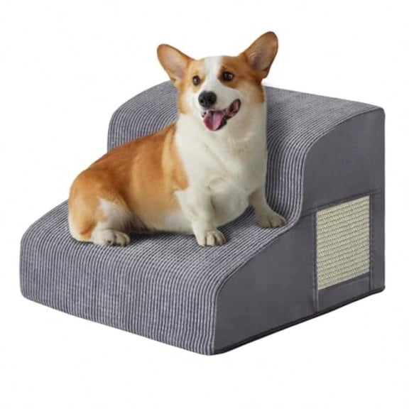Dogs Steps for Bed Dog Stairs for Small Dogs 2-Step Dog Ramp for Bed Couch Sofa and Chairs Non-Slip Bottom Design Cat Scratching High Density Foam Portable Pet Step Indoor Grey