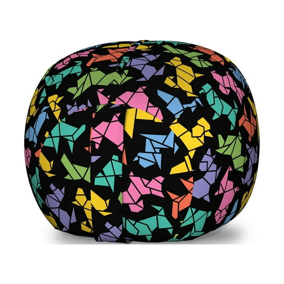 Dogs Storage Toy Bag Chair, Abstract Origami Style Graphic Dog in Lively Colors Geometrical Animal Design, Stuffed Animal Organizer Washable Bag, Small Size, Multicolor, by Ambesonne