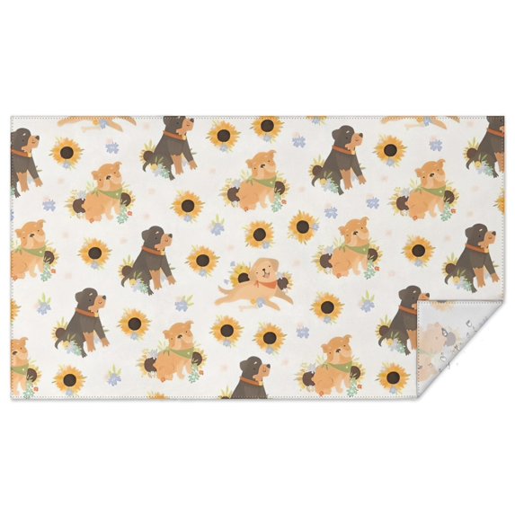 Dogs with Sunflowers Rectangle Tablecloth 60"x102",Waterproof Polyester Rectangle Table Cloth, Wipeable Spillproof Polyester Tablecloth for Dining, Camping, Indoor and Outdoor