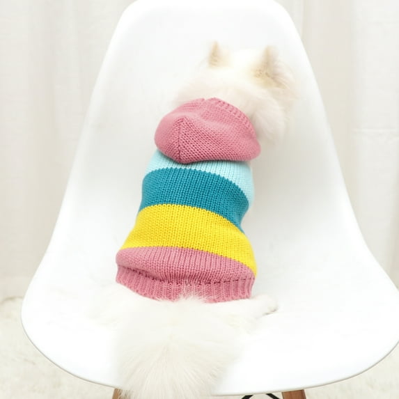 Dogs Sweater Knitted Fall Pet Pullover Fashion Rainbow Striped Cats Clothes Bulldog Chihuahua Winter Hooded Dress Waistcoat Warm