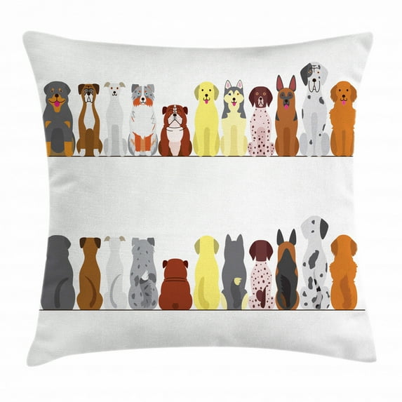 Dogs Throw Pillow Cushion Cover, Simplistic Boxer Whippet Labrador Yorkshire Terrier Retriever from Back and Front View, Decorative Square Accent Pillow Case, 18 X 18 Inches, Multicolor, by Ambesonne