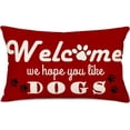 thumbnail image 1 of Dogs Throw Waist Pillow Cases Welcome We Hope You Like Dog Paw Prints 12x20 Inch Lumbar Pillow Cover Cotton Linen Home Decor Rectangular Cushion Cover for Sofa Couch, Black Red White, 1 of 6