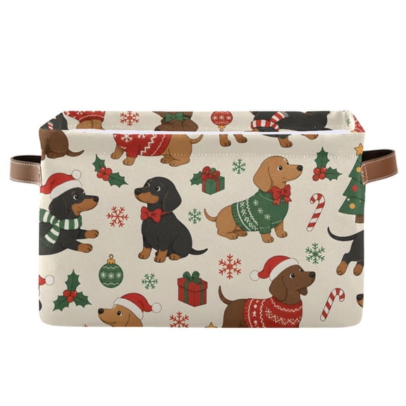 Dogs Wearing Christmas Foldable Storage Large Fabric Storage Baskets Organizer Storage Bins with Handles for Home Office