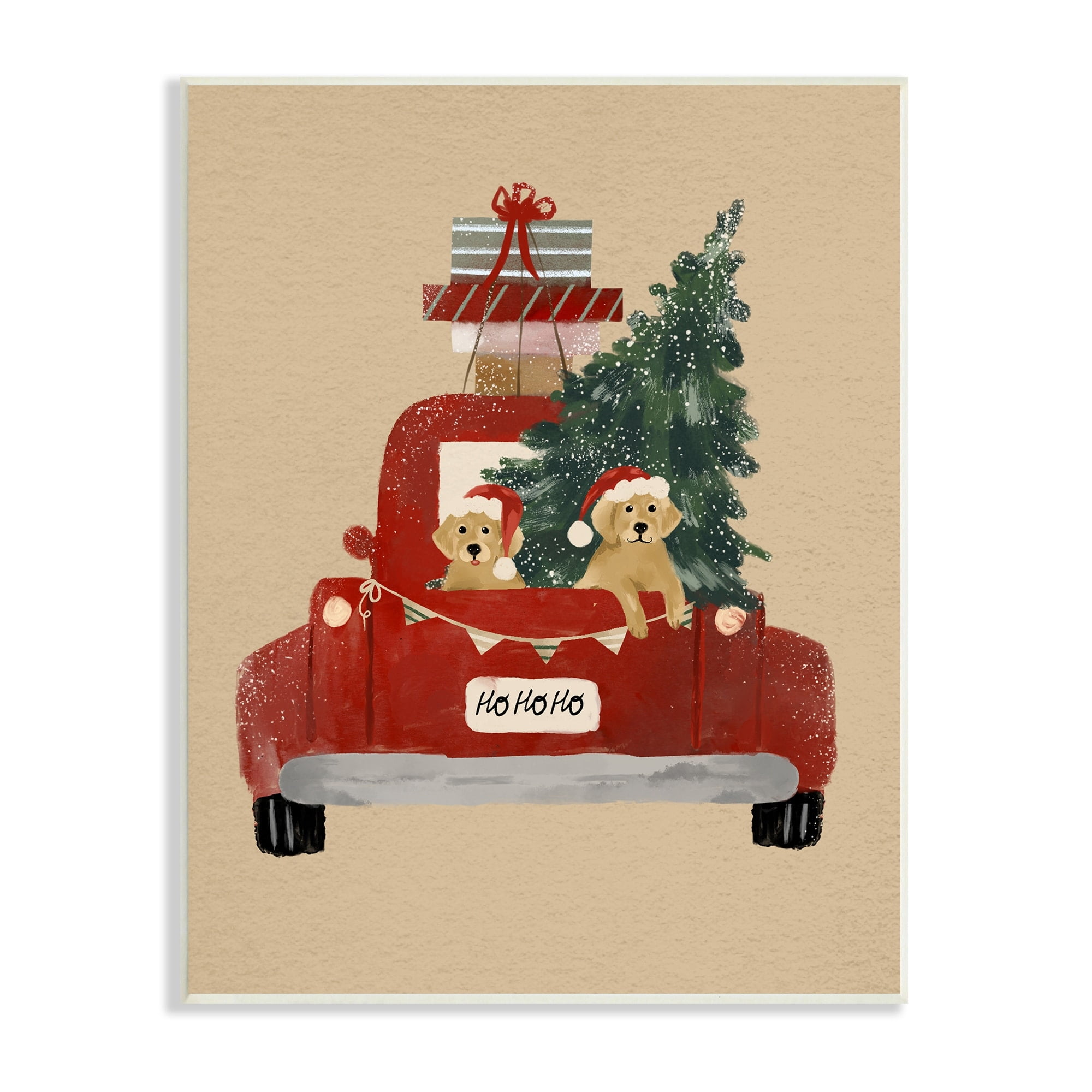 Dogs Wearing Festive Hats Christmas Tree Truck Animals & Insects Painting Unframed Art Print Wall Art