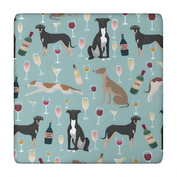 Dogs with Wine and Glasses Square Fitted Tablecloth with Elastic Edge,Square Table Cover,Washable Elastic Table Cover for Home Kitchen Party Decor 34"x34"