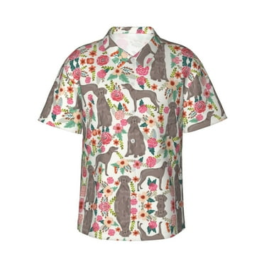 Dogs With Flowers Men'S 3d Print Casual Button Down Shirts, Novelty Hawaiian Short Sleeves L