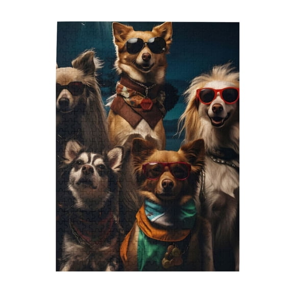 Dogs With Sunglasses And Bandanas 500-Piece Wooden Jigsaw Puzzle for Adults, Fun & Challenging Family Game, Stylish Wall Decor & Holiday Gift
