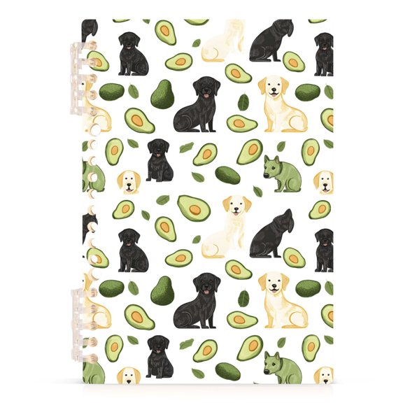 Dogs and Avocados Illustration A5 Notebook Refillable 60 Sheets Detachable Ring Binder PP Cover Journal