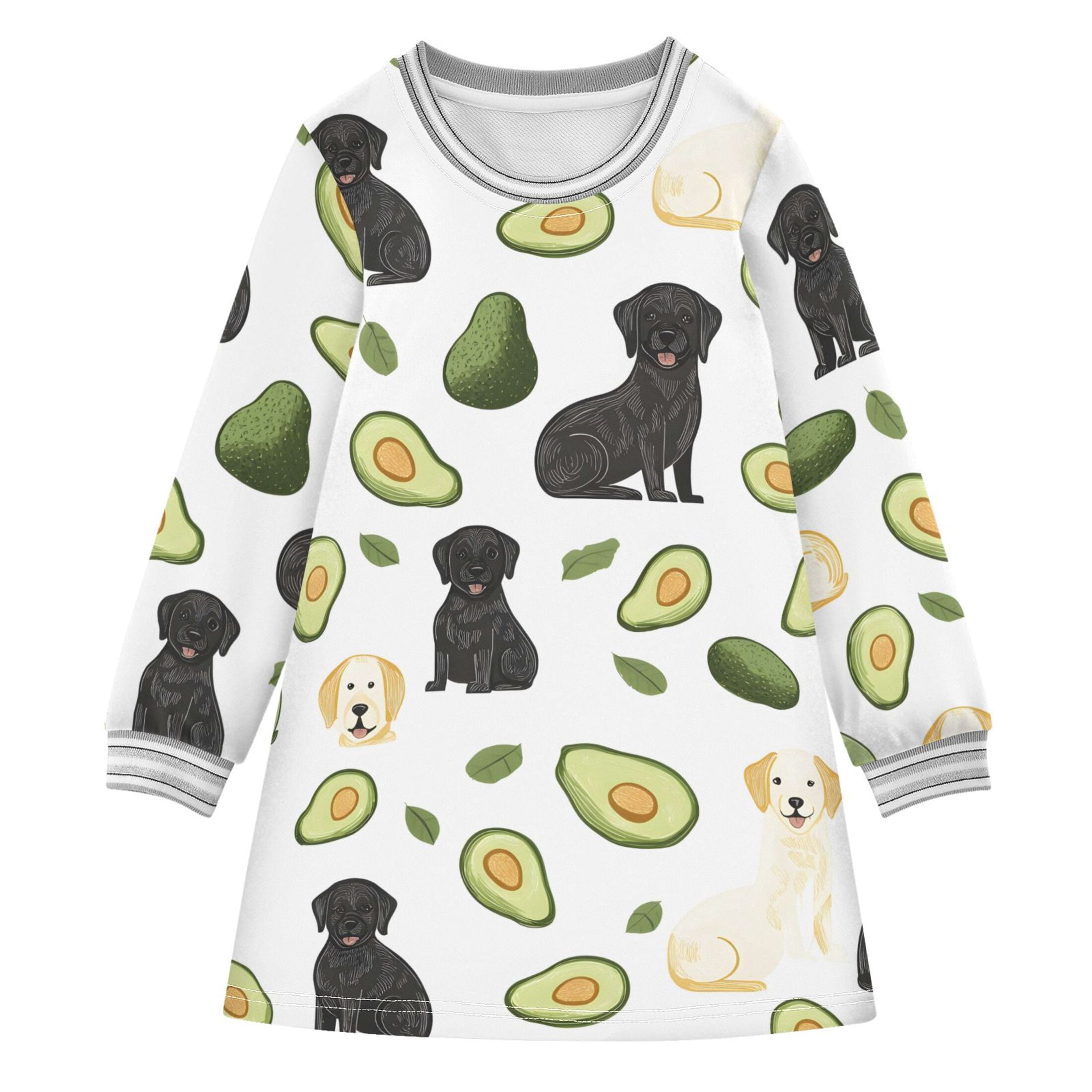 Dogs and Avocados Illustration Girls'long-sleeved dress Thickened A ...