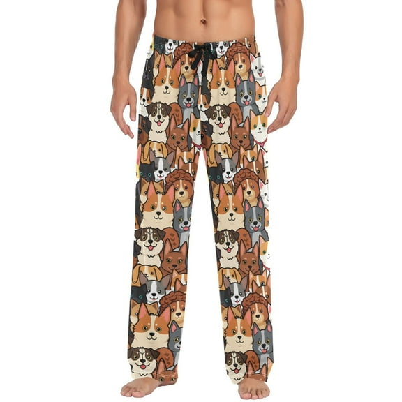 Dogs and Cats Men's Lightweight Pajama Bottoms Stretch Elastic Waist Side Pockets Spring Fall