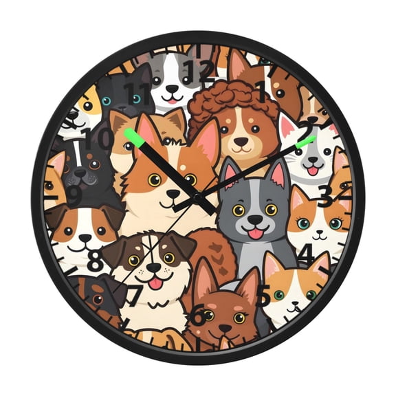 Dogs and Cats Wall Clock 12 Inch Voice Activated Night Light Silent Non Ticking