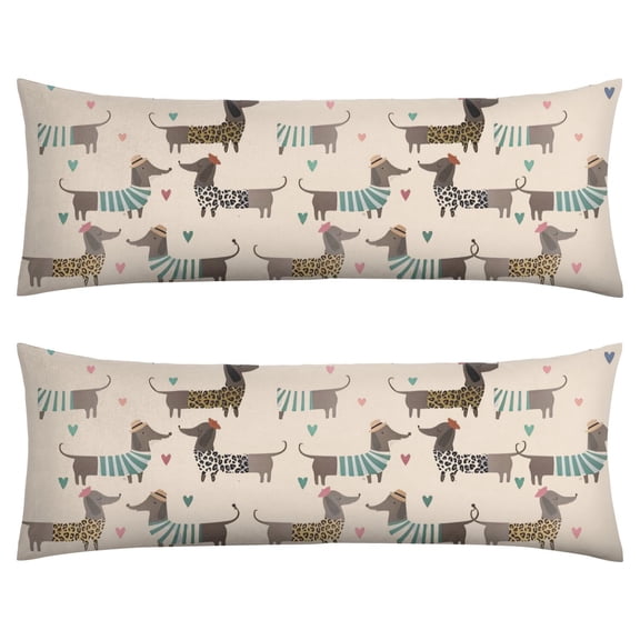 Dogs and Flowers Print Body Pillow Cover 20x54 - Breathable Pillowcase - Cute Puppy Design