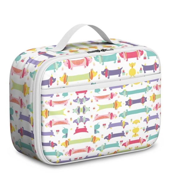 Dogs and Flowers Print Lunch Bag – Watercolor Dog Artwork Hand-drawn Dog Graphic Insulated Lunch Box for Preschool