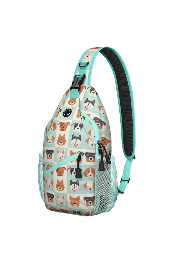 Dogs and Flowers Print Sling Backpack for Women Men, Cute Puppy Pattern Crossbody Bag with Paw and Floral Design, Travel Hiking Daypack