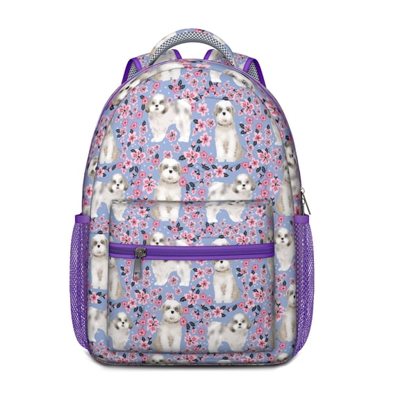 Dogs and Flowers Print Student Backpack - Lightweight & Functional for Teens