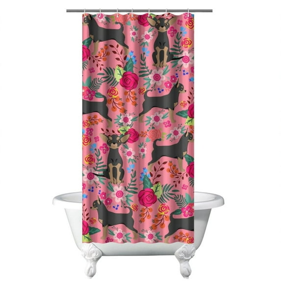 Dogs and Hearts Pattern Shower Curtain Waterproof Machine Washable Bath Drape 36x72 Inches