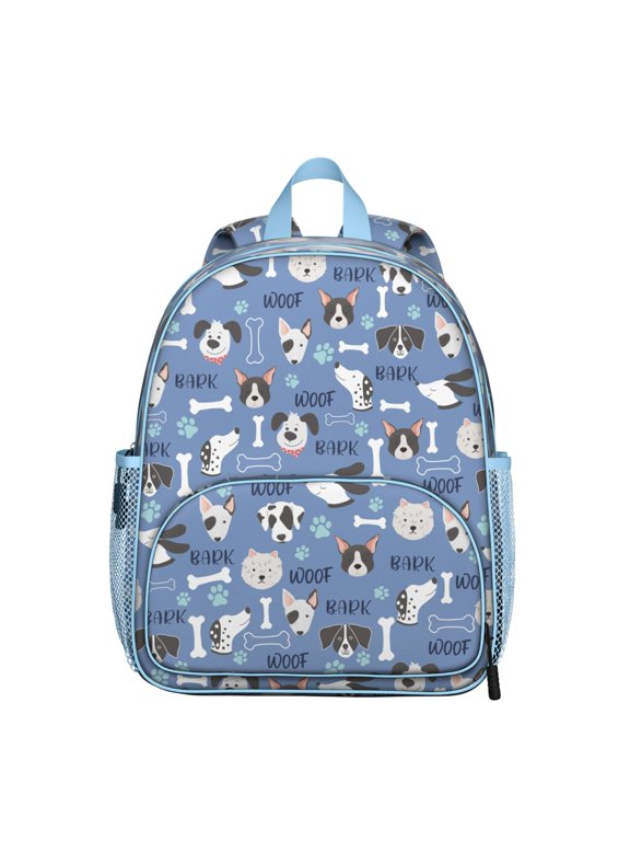 Dogs and Hearts Pattern Student Backpack – Adorable Puppy Paw Print with Bone and Tail Cartoon Design, Artistic Watercolor Style for School