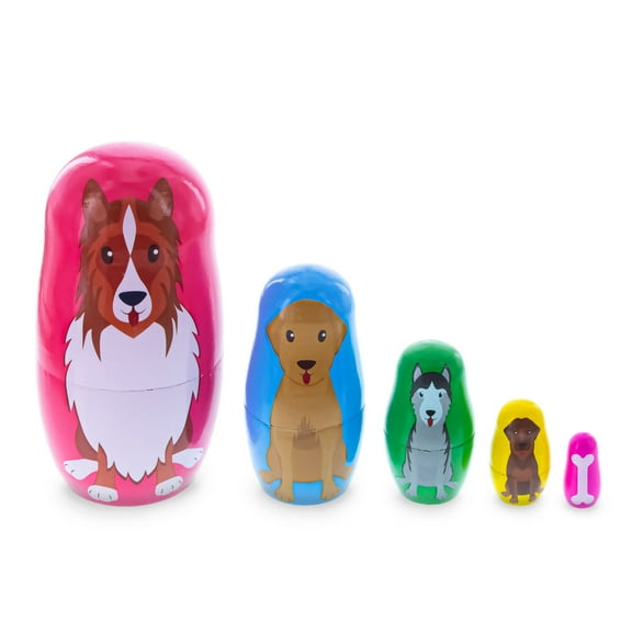 Dogs Wooden Nesting Dolls 4.75 Inches