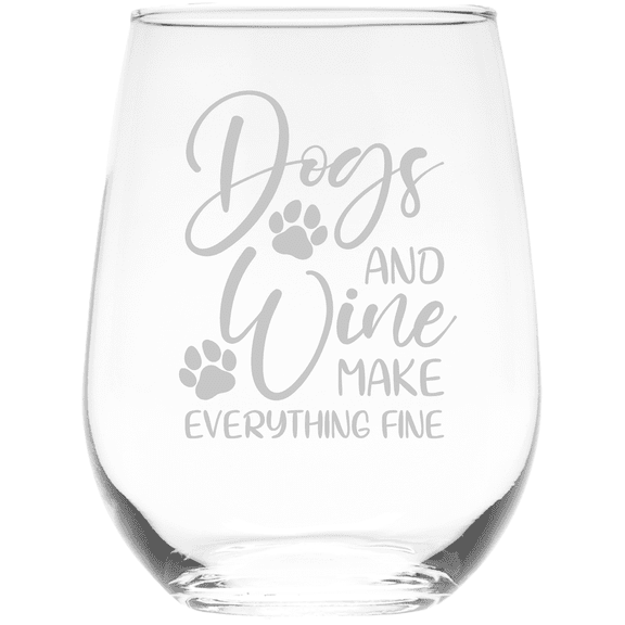 C&M Personal Gifts 17oz Dogs and Wine Make Everything Fine Funny Stemless Wine Glass (Style DW2)
