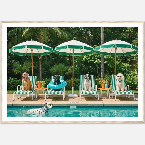 Dogs by Pool Print - Retro Poolside Dogs Wall Art - Luxury Beach House Decor - Photography print - Tropical Wall Decor