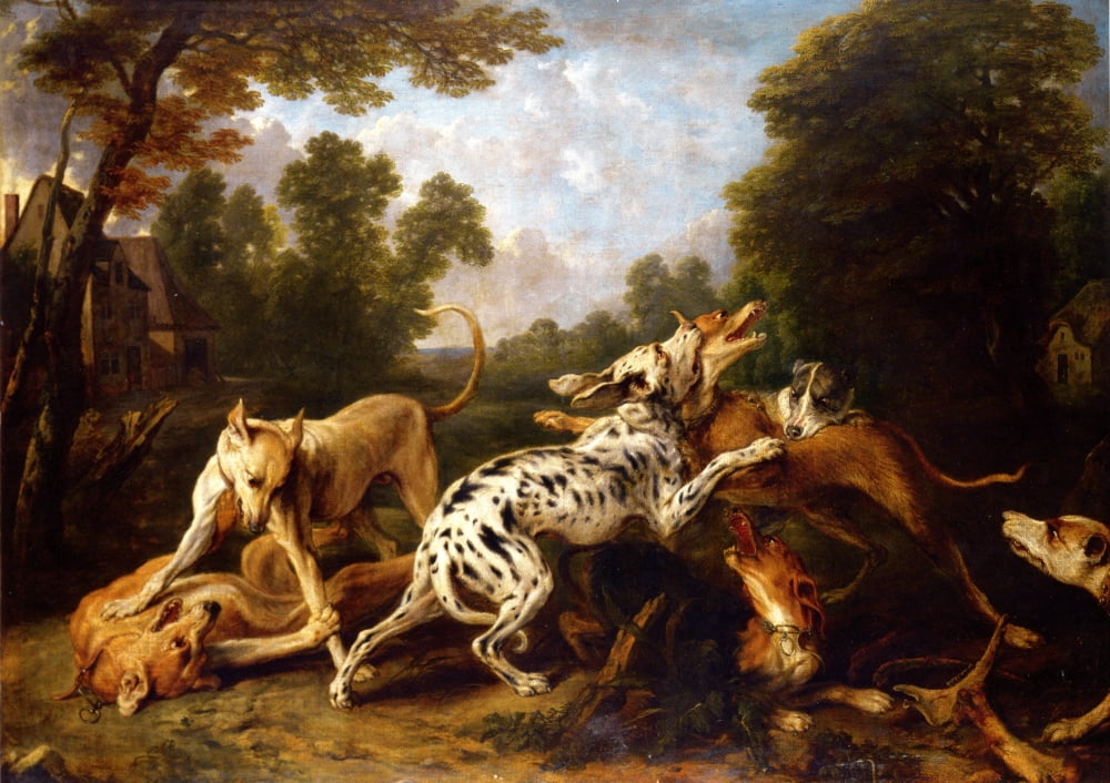 Dogs fighting in a wooded clearing Canvas Art - Frans Snyders (18 x 24)