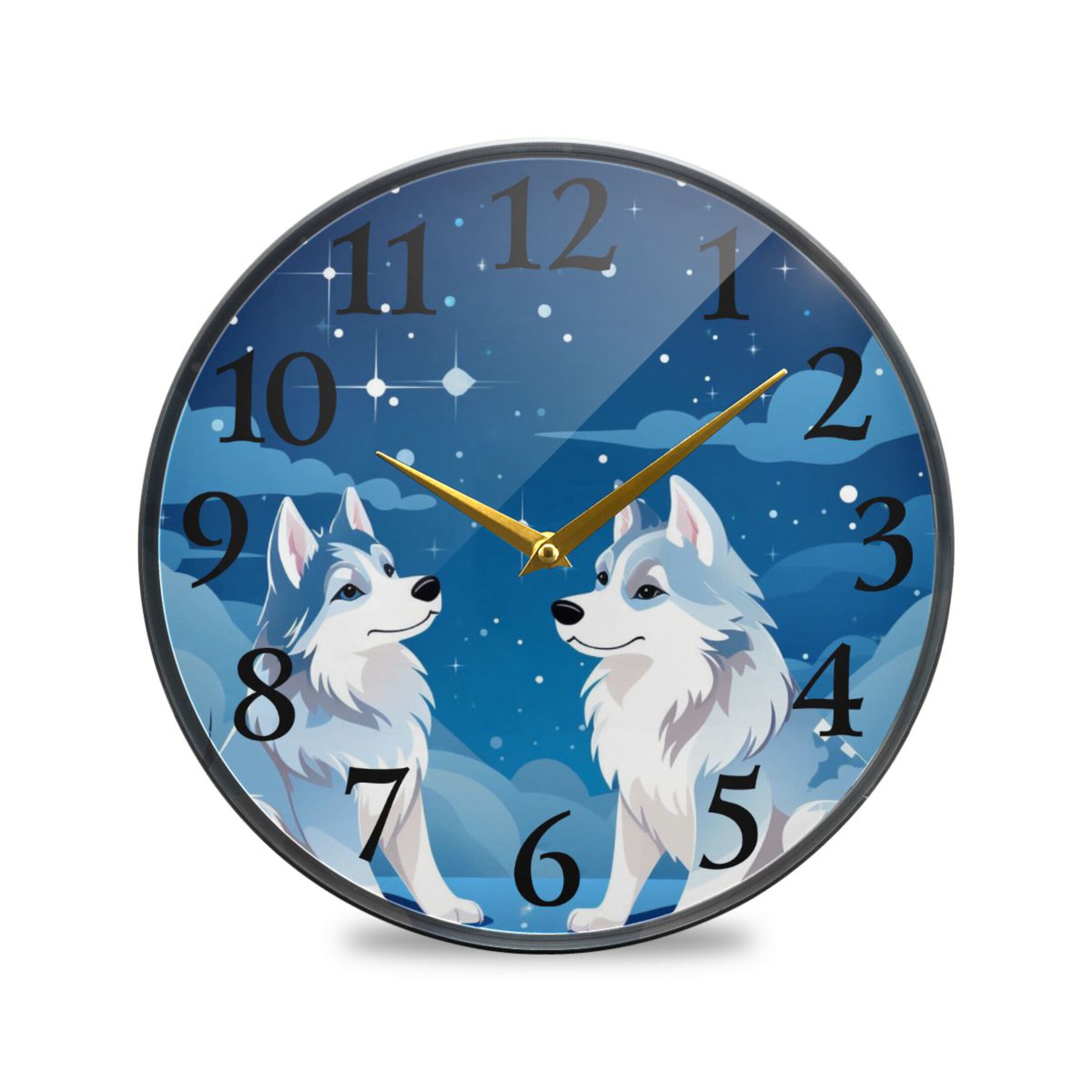 Dogs in Night Wall Clocks Battery Operated 9.5 Inch Round Clock Acrylic