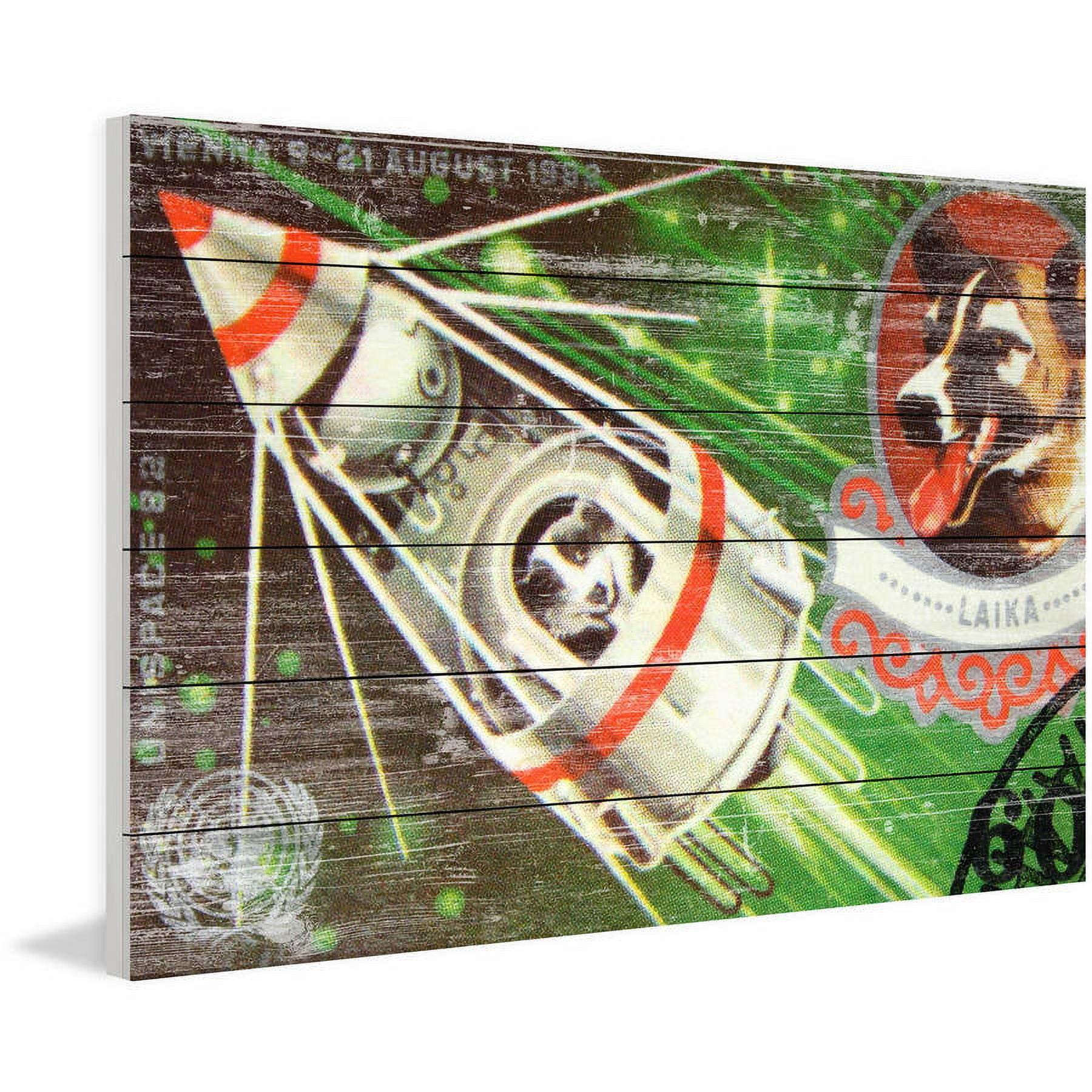 "Dogs in Space" Painting Print on White Wood