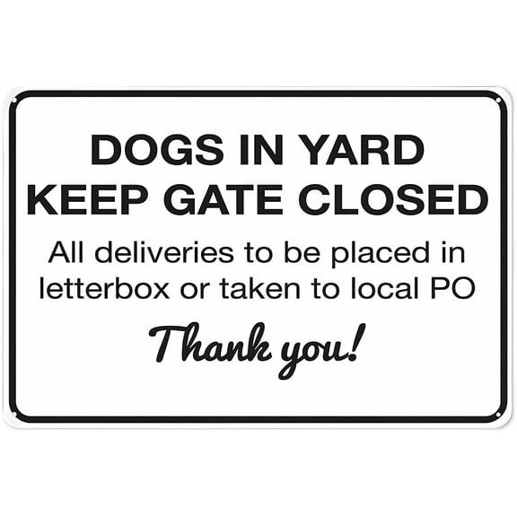 Dogs in Yard Keep Gate Closed Sign - 8"x12" Tin Metal Warning Sign, Vintage Decor for Home Farm Bar Coffee Shop