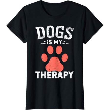 Dogs is my Therapy Black T-shirt Short Sleeve Tee Gift For Dogs Lovers