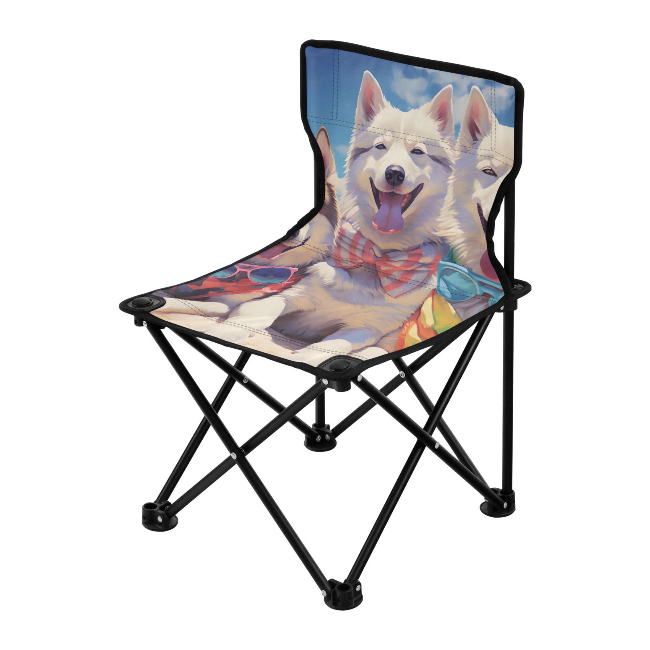 Dogs on Beach Portable Camping Chair Small for Kids Outdoor Folding ...
