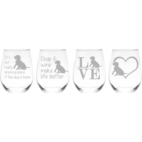 C&M Personal Gifts Dog 17 oz. Stemless Wine Glasses Set of 4
