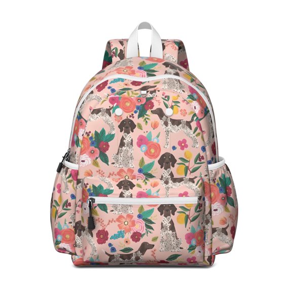 Dogs with Flowers Backpack for School,Cute School Bag,Schoolbag with Adjustable Shoulder Straps & Padded Back,13.4"x11"x4.7"